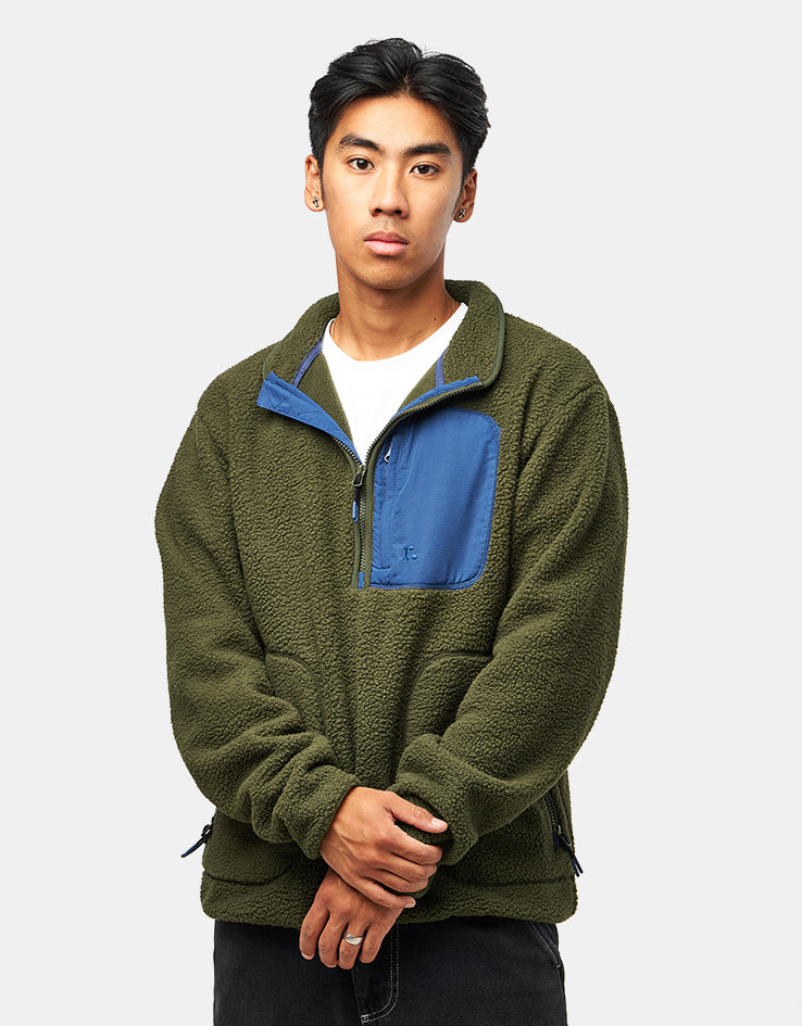 Route One Alpine Half Zip Fleece - Olive/Blue