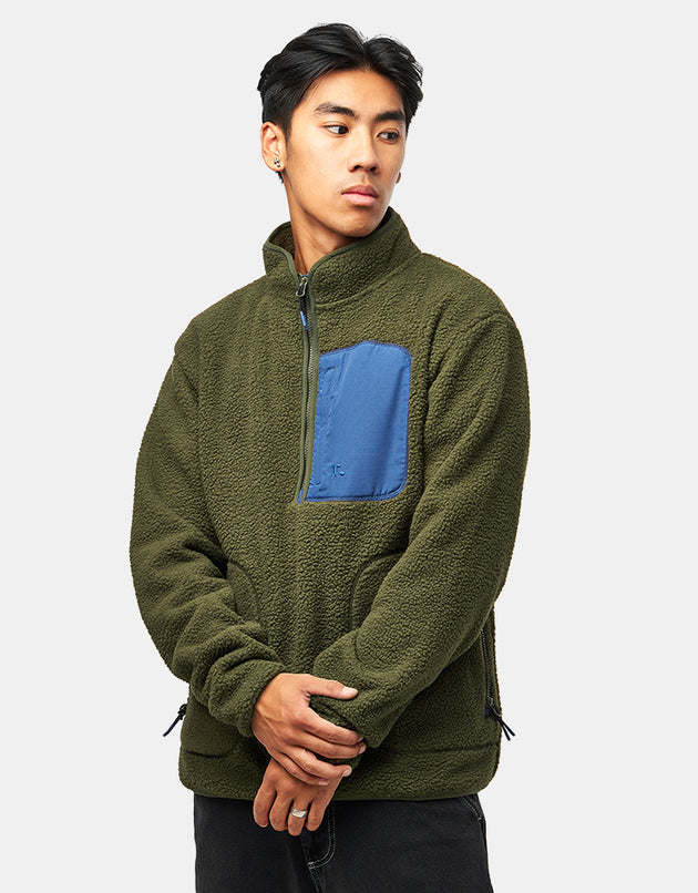 Route One Alpine Half Zip Fleece - Olive/Blue
