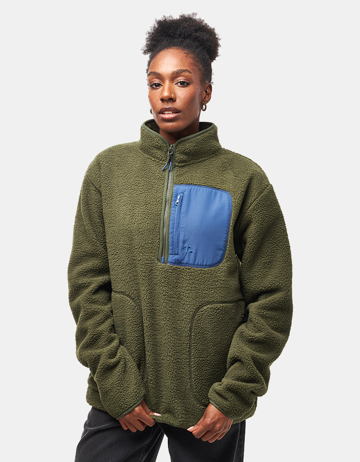 Route One Alpine Half Zip Fleece - Olive/Blue