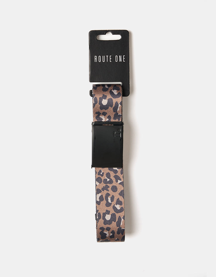 Route One Leopard Web Belt - Brown