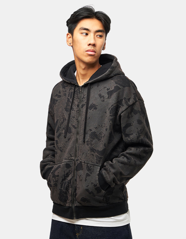 Route One Heavyweight Zip Hoodie (400gsm) - Tree Camo (Black)