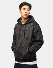 Route One Heavyweight Zip Hoodie (400gsm) - Tree Camo (Black)