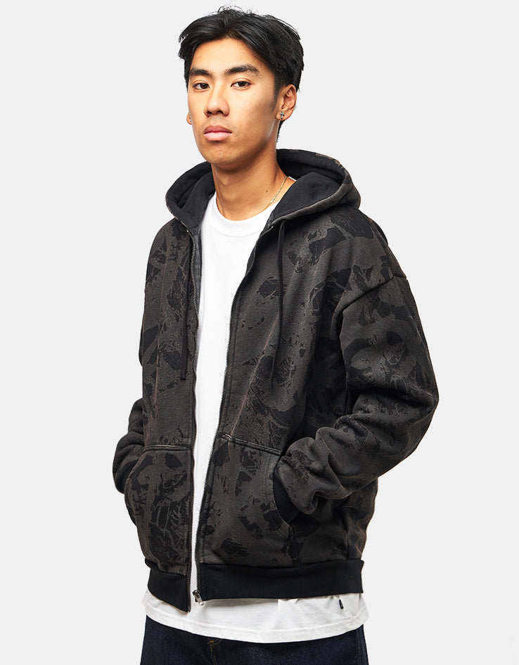 Route One Heavyweight Zip Hoodie (400gsm) - Tree Camo (Black)