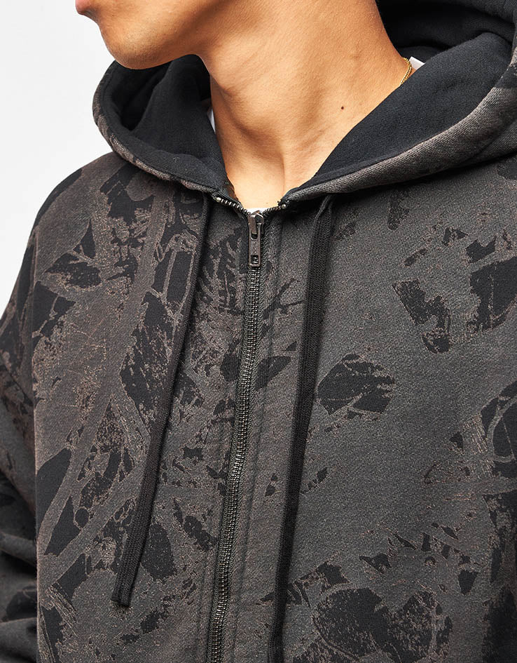 Route One Heavyweight Zip Hoodie (400gsm) - Tree Camo (Black)