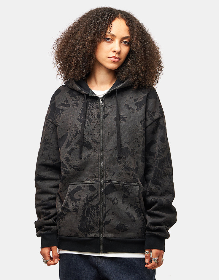 Route One Heavyweight Zip Hoodie (400gsm) - Tree Camo (Black)