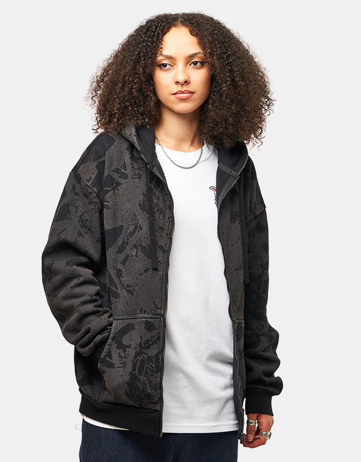 Route One Heavyweight Zip Hoodie (400gsm) - Tree Camo (Black)