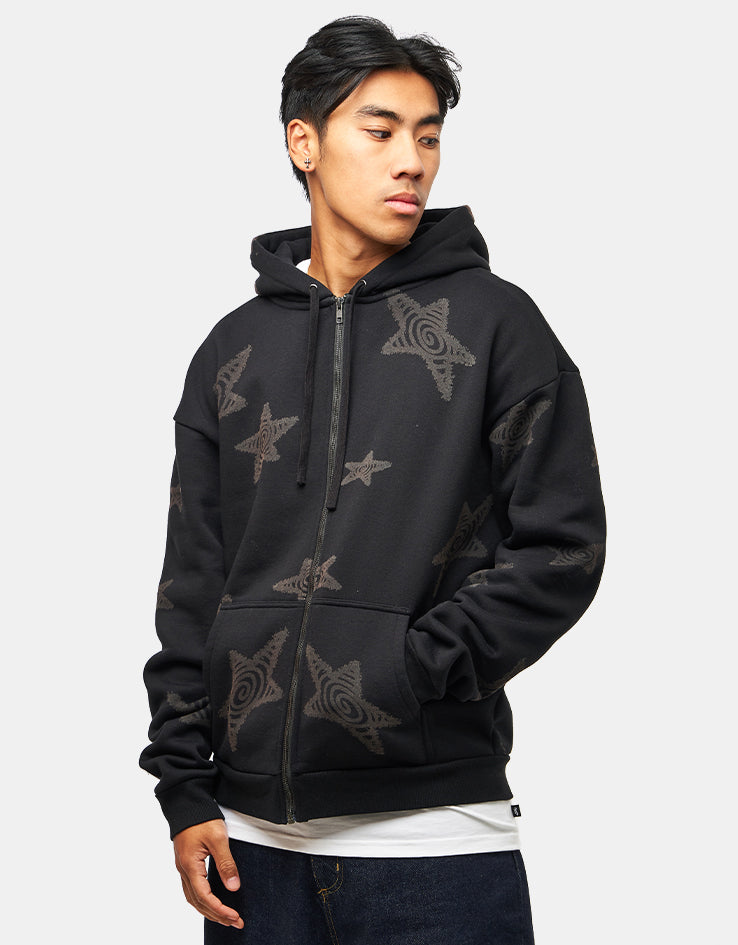 Route One Heavyweight Zip Hoodie (400gsm) - Stars (Black)