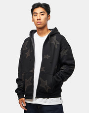 Route One Heavyweight Zip Hoodie (400gsm) - Stars (Black)