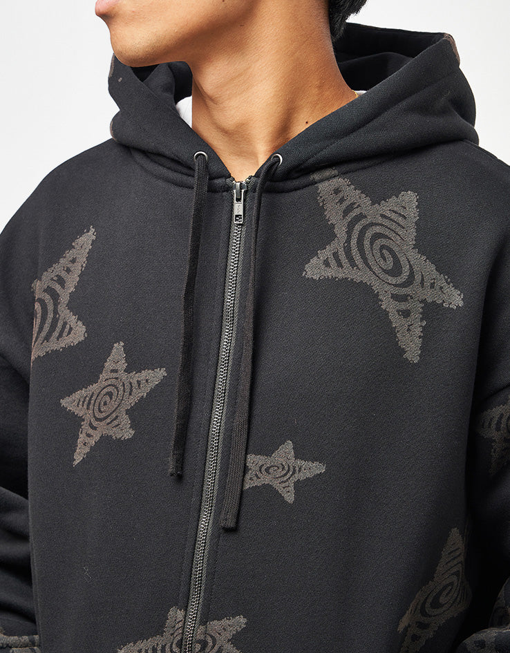 Route One Heavyweight Zip Hoodie (400gsm) - Stars (Black)