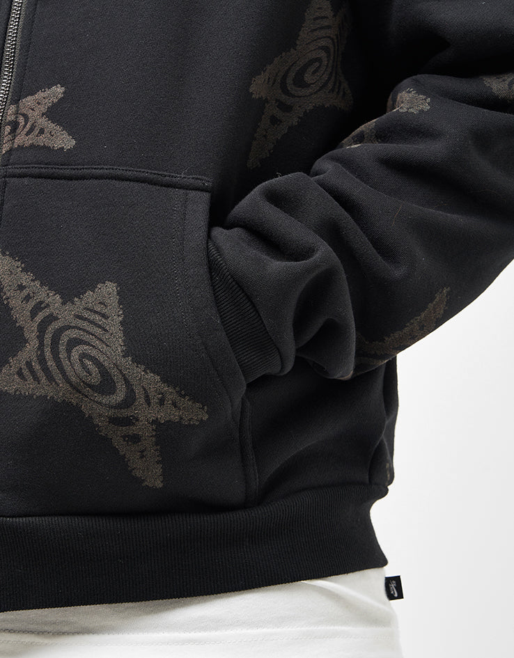 Route One Heavyweight Zip Hoodie (400gsm) - Stars (Black)