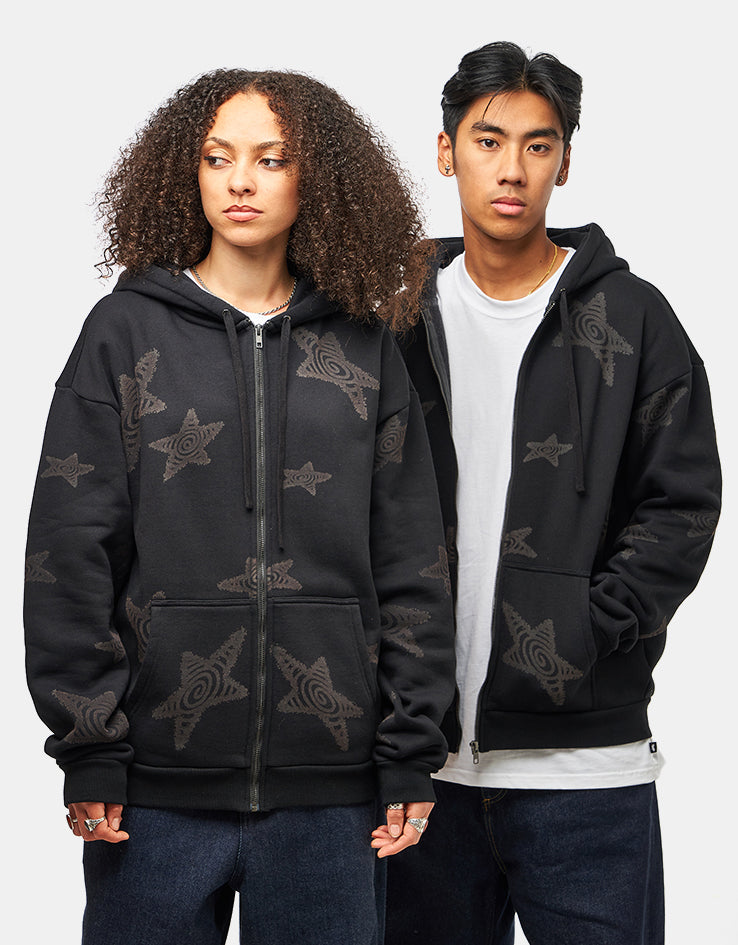 Route One Heavyweight Zip Hoodie (400gsm) - Stars (Black)