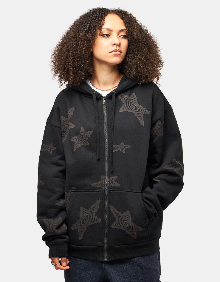 Route One Heavyweight Zip Hoodie (400gsm) - Stars (Black)