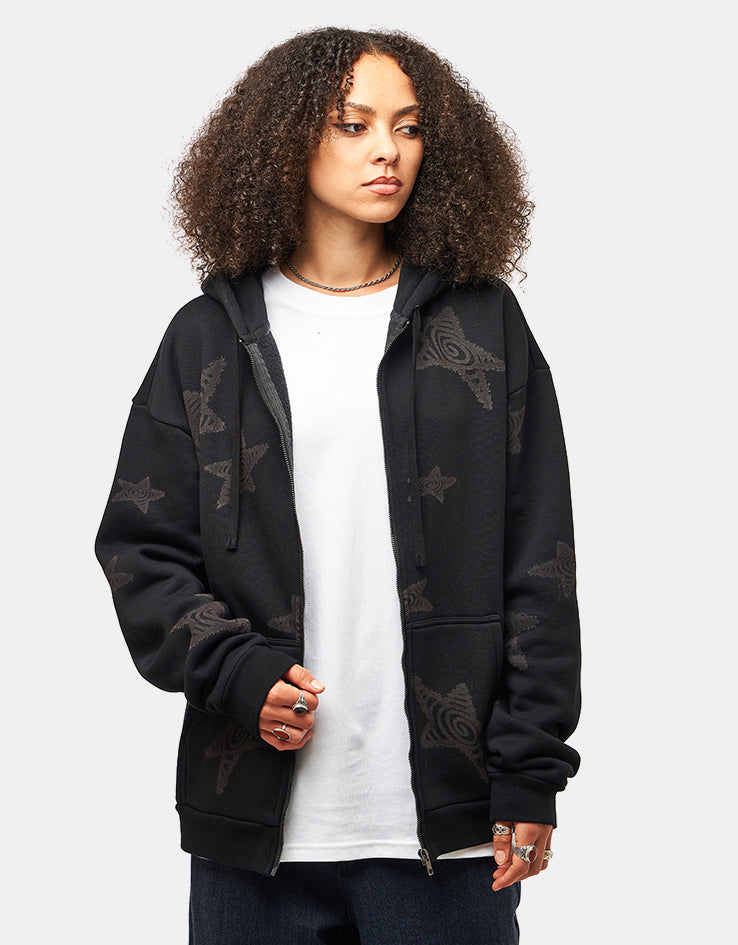 Route One Heavyweight Zip Hoodie (400gsm) - Stars (Black)