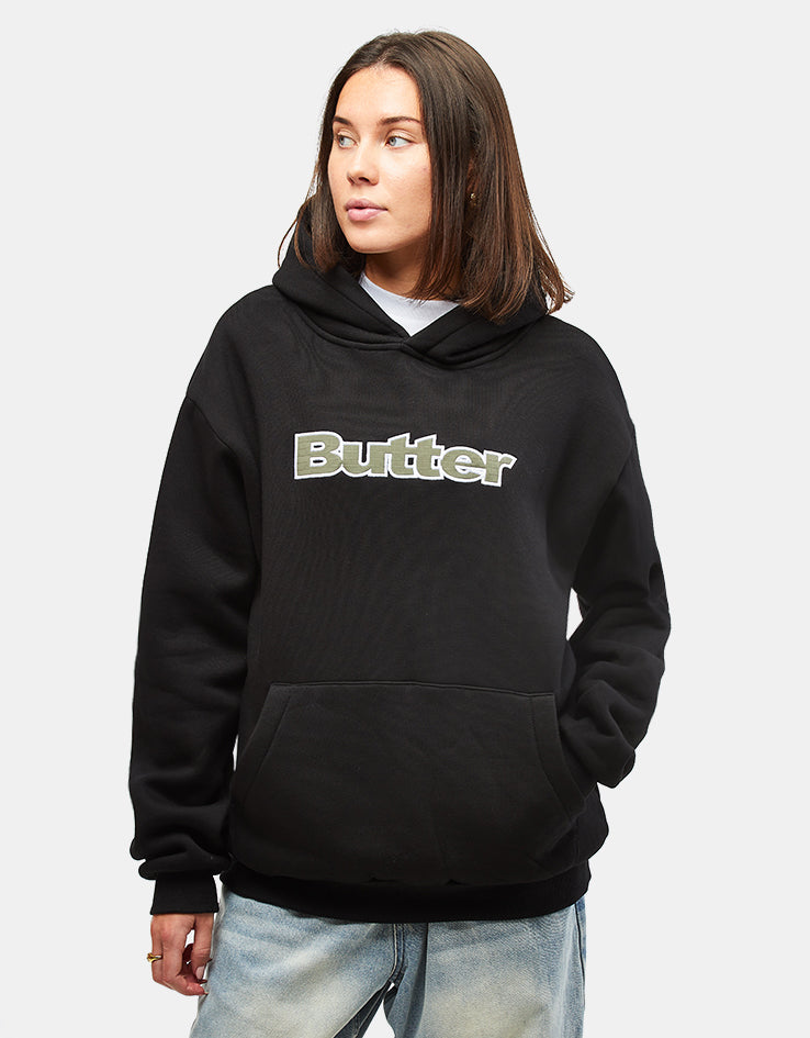 Butter Goods Ripstop Logo Applique Pullover Hoodie - Black