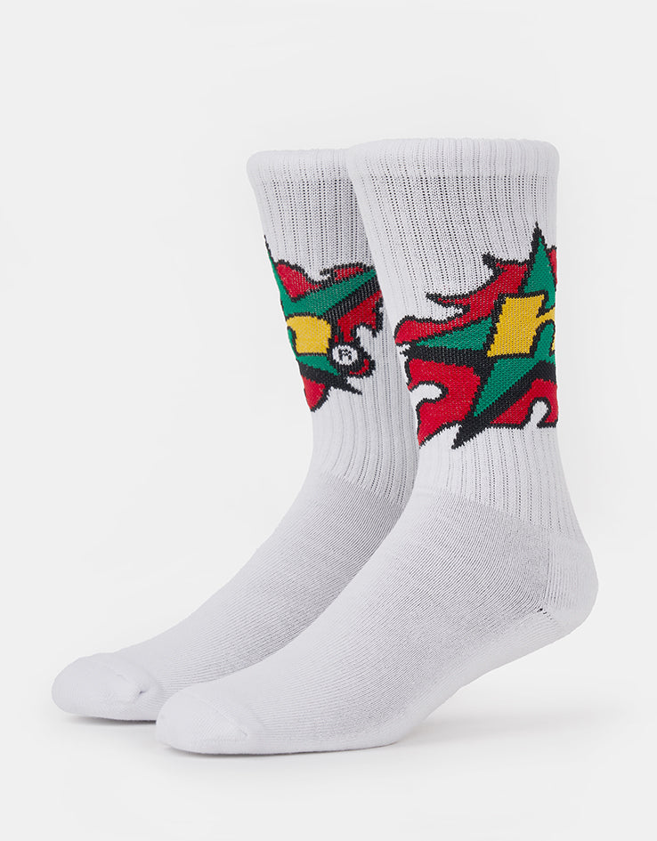 HUF H Bit Crew Socks - White