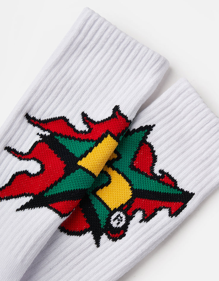 HUF H Bit Crew Socks - White