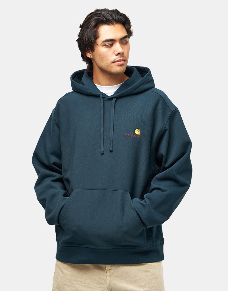 Carhartt WIP Hooded American Script Sweatshirt - Deep Lagoon