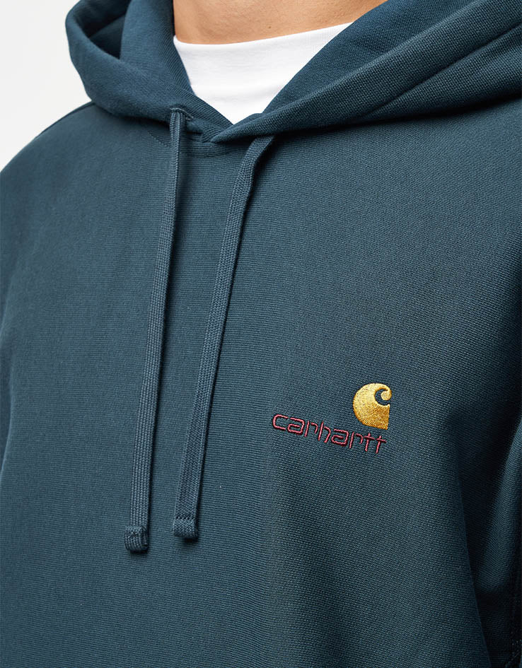 Carhartt WIP Hooded American Script Sweatshirt - Deep Lagoon