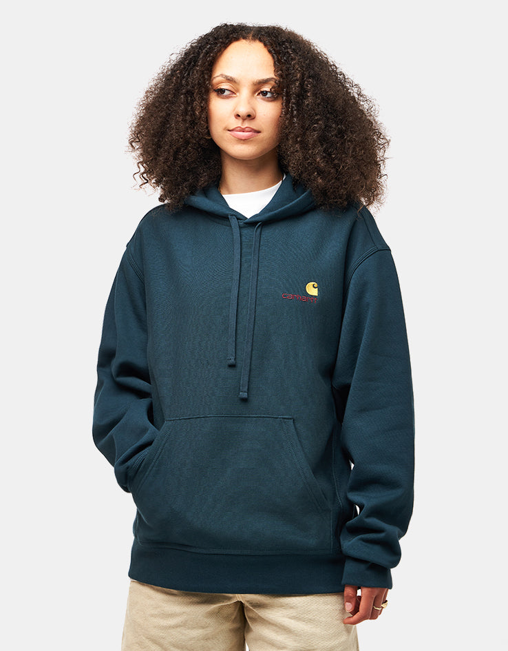 Carhartt WIP Hooded American Script Sweatshirt - Deep Lagoon