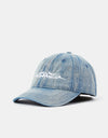 Route One Stamp Bleached Denim Dad Cap - Light Blue Denim