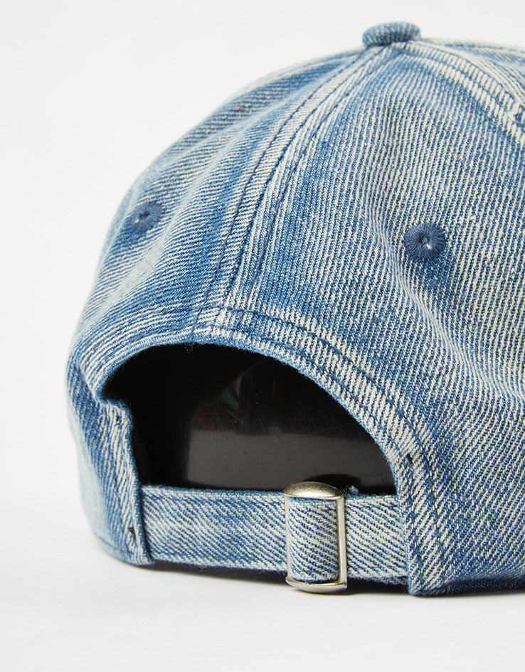 Route One Stamp Bleached Denim Dad Cap - Light Blue Denim