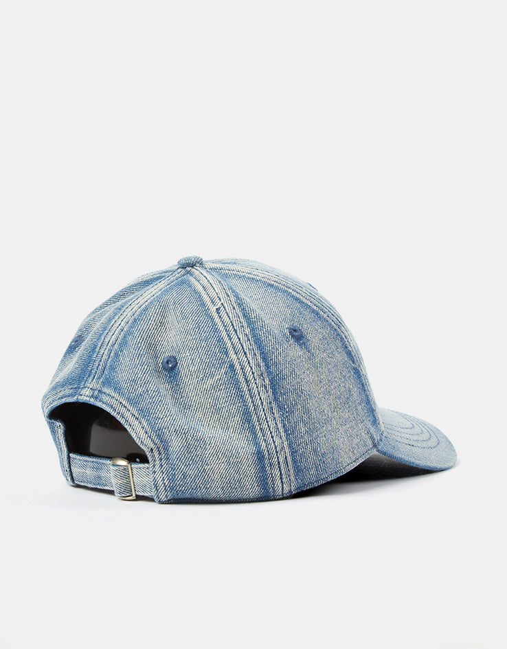 Route One Stamp Bleached Denim Dad Cap - Light Blue Denim