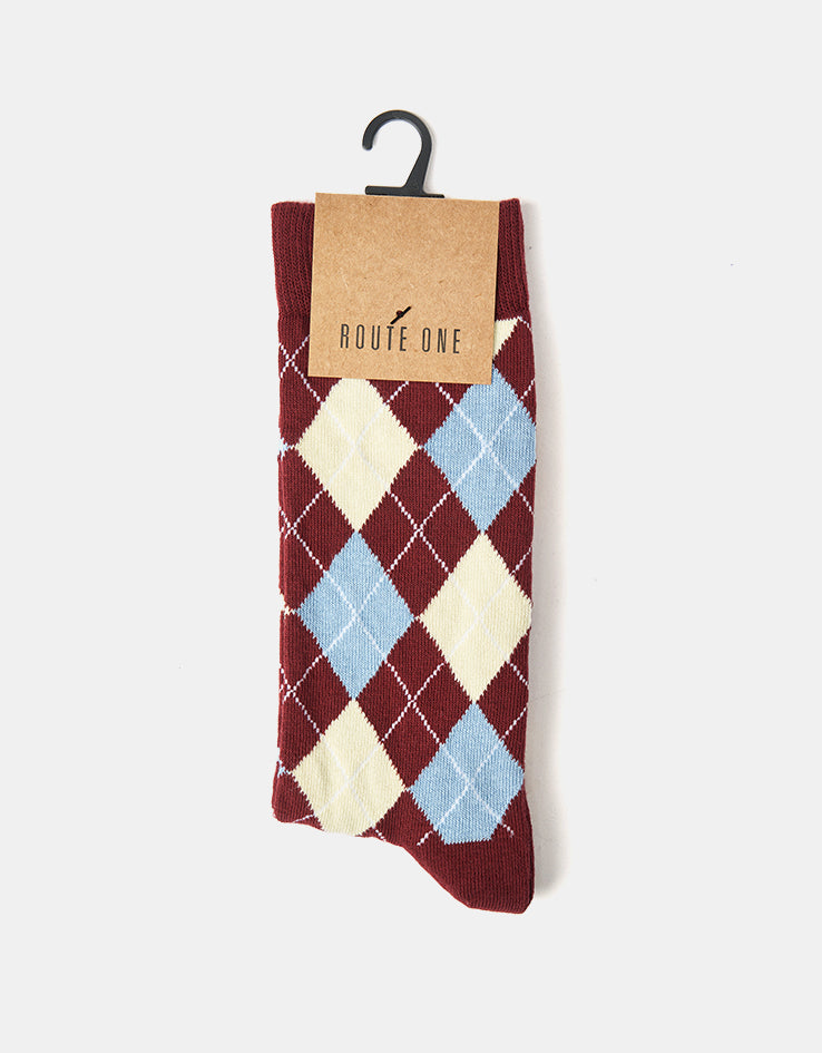 Route One Argyle Socks - Burgundy/Blue