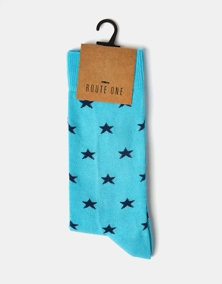 Route One All Over Stars Socks - Light Blue/Dark Blue