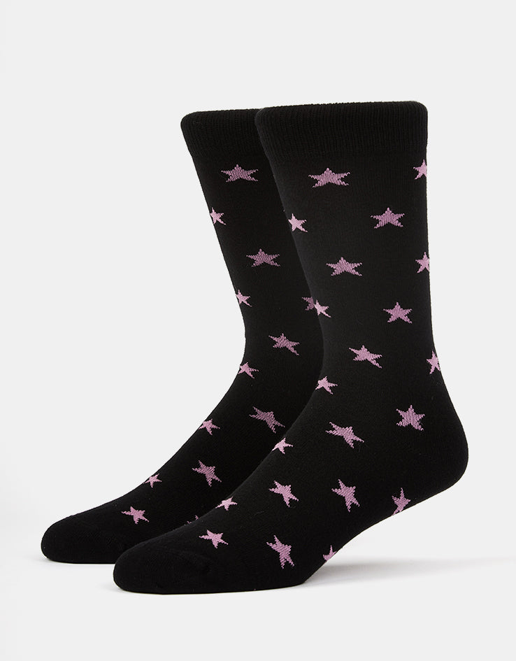 Route One All Over Stars Socks - Black/Pink