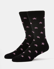 Route One All Over Stars Socks - Black/Pink