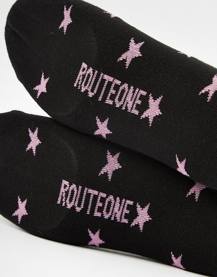 Route One All Over Stars Socks - Black/Pink