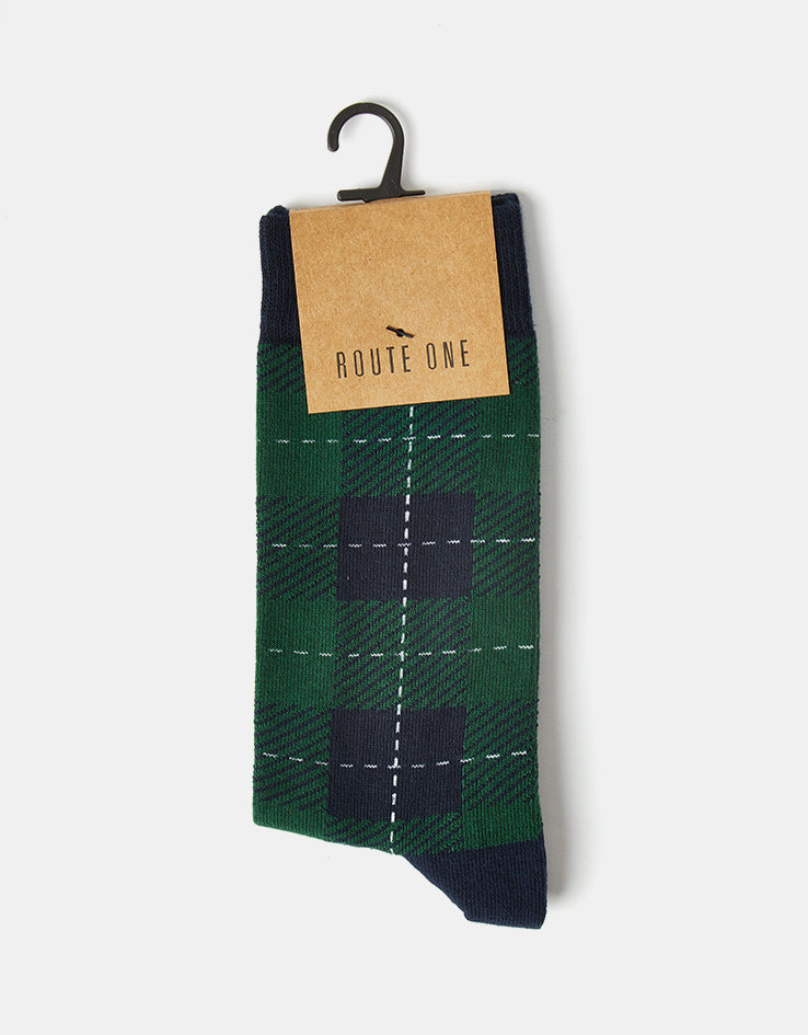 Route One Tartan Socks - Green/Navy