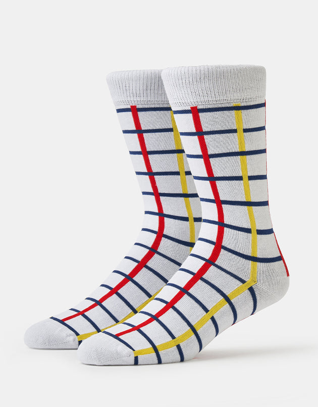 Route One Grid Socks - White/Red/Yellow/Blue