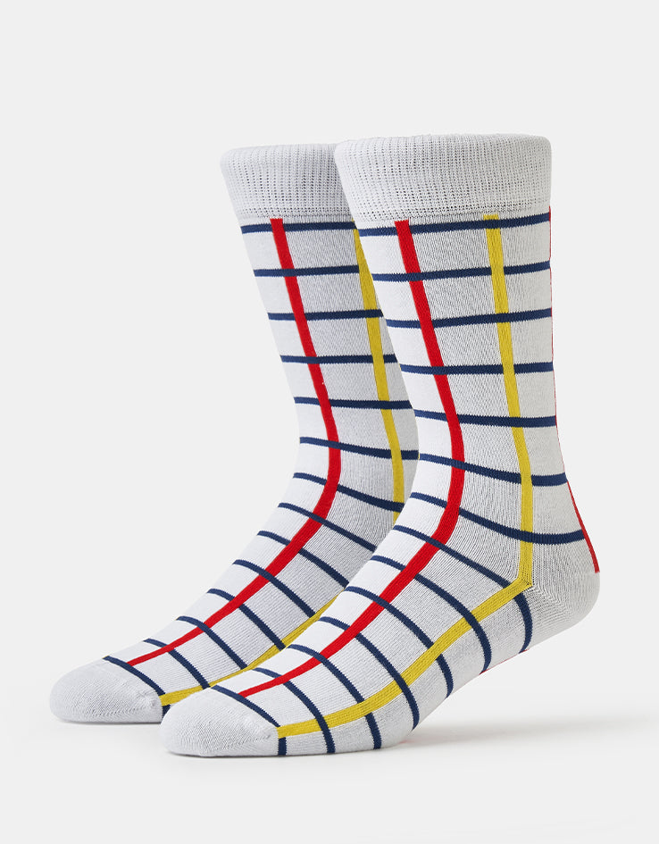 Route One Grid Socks - White/Red/Yellow/Blue