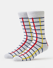 Route One Grid Socks - White/Red/Yellow/Blue