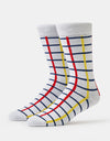 Route One Grid Socks - White/Red/Yellow/Blue