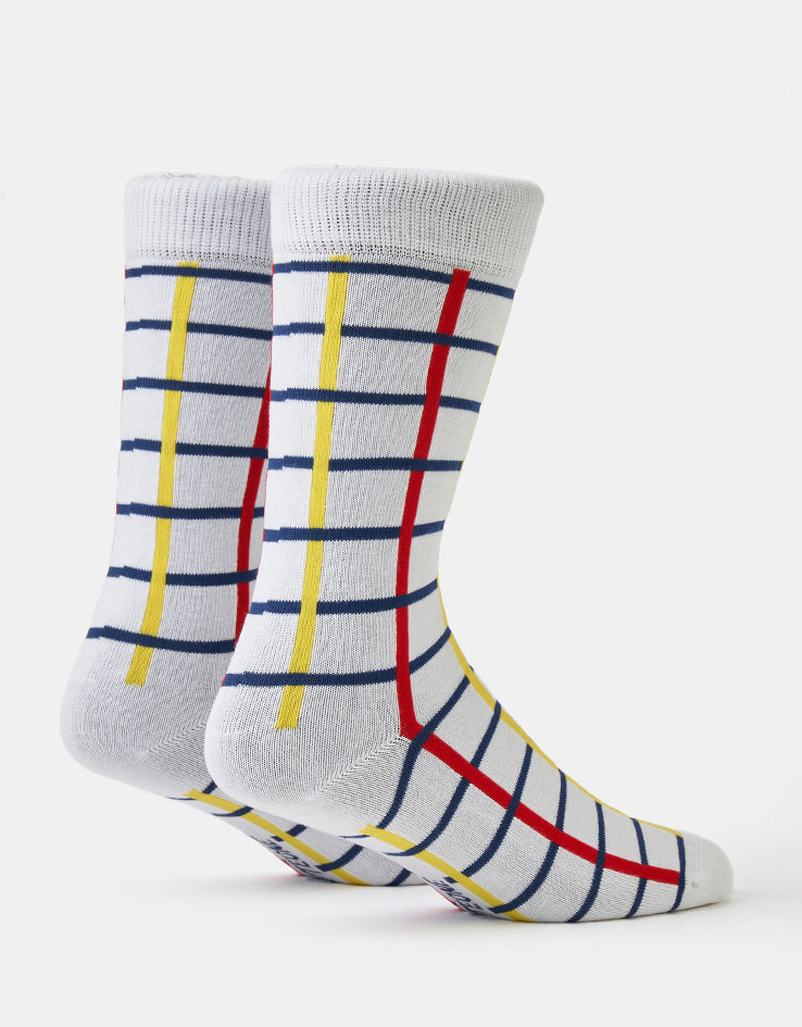 Route One Grid Socks - White/Red/Yellow/Blue