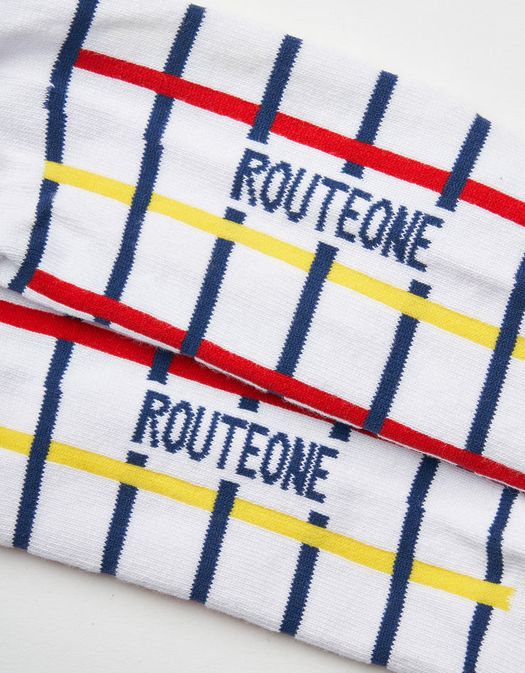 Route One Grid Socks - White/Red/Yellow/Blue