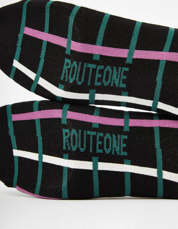 Route One Grid Socks - Black/Green/Purple