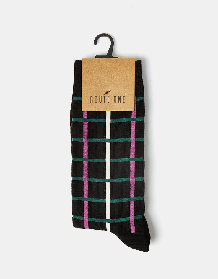 Route One Grid Socks - Black/Green/Purple