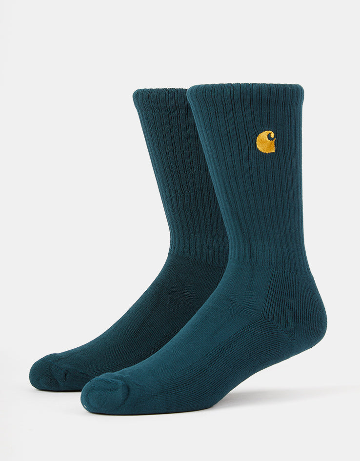 Carhartt WIP Chase Crew Socks - Deep Lagoon/Gold