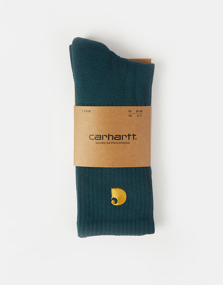 Carhartt WIP Chase Crew Socks - Deep Lagoon/Gold