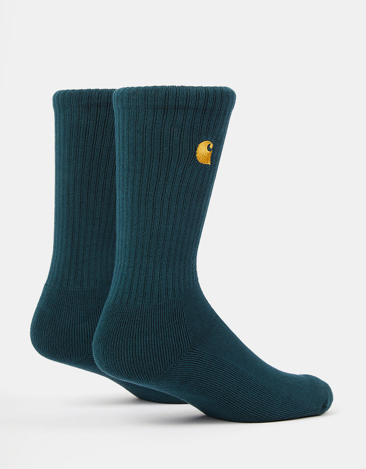 Carhartt WIP Chase Crew Socks - Deep Lagoon/Gold