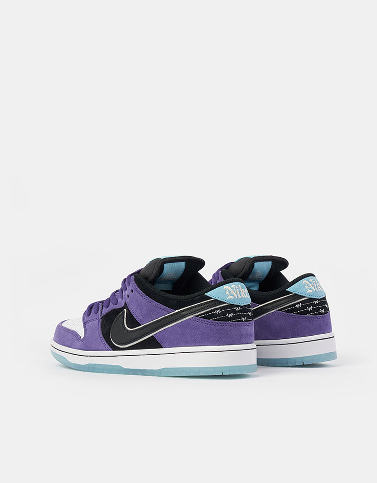 nike sb dunk low pro purple black white