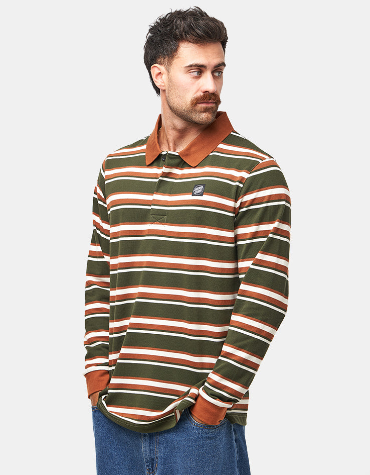Santa Cruz Cera L/S Polo Shirt - Dark Moss Stripe