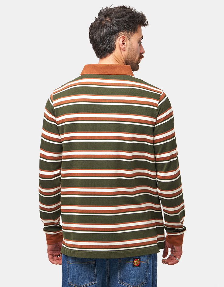 Santa Cruz Cera L/S Polo Shirt - Dark Moss Stripe