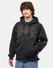 Welcome Grapple Cropped Pigment-Dyed Zip Hoodie - Black (Metal Studs)