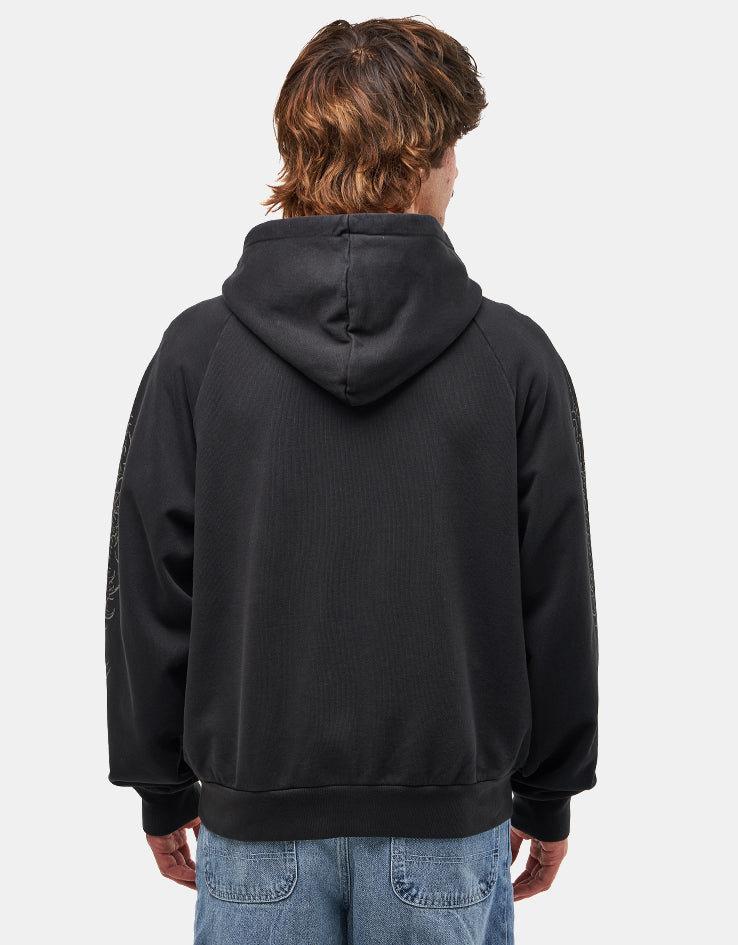 Welcome Grapple Cropped Pigment-Dyed Zip Hoodie - Black (Metal Studs)