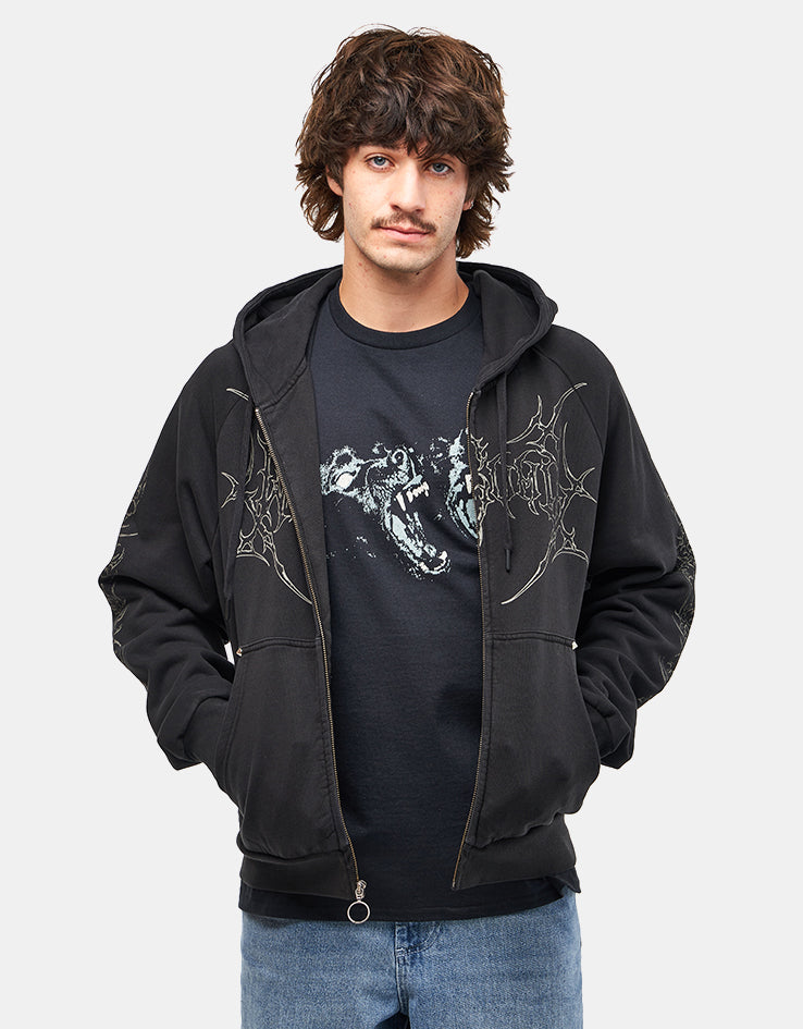 Welcome Grapple Cropped Pigment-Dyed Zip Hoodie - Black (Metal Studs)