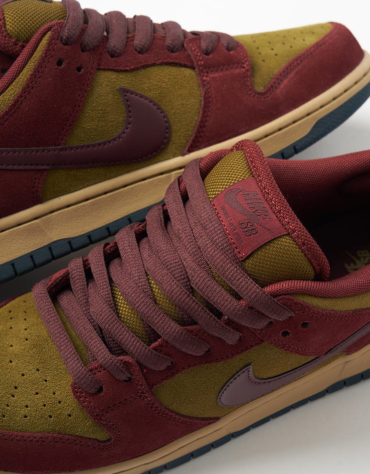 Nike SB Dunk Low Pro Skate Shoes - Dark Team Red/Burgundy Crush-Olive
